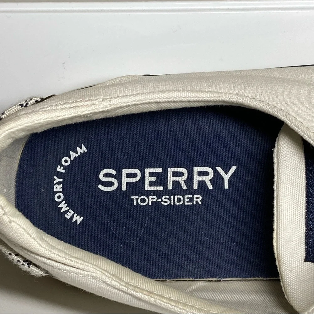 Sperry Top Sider Men's 11.5 Halyard Boat Shoes Tie Canvas 3 Eye White STS19141